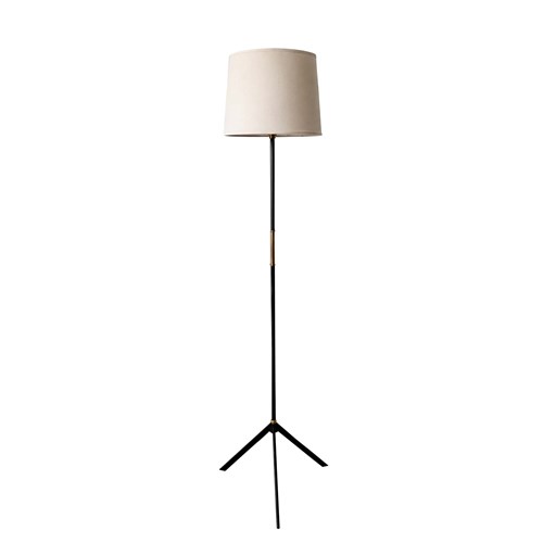 Mid-Century Italian Black Metal & Brass Floor Lamp