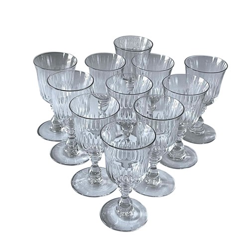 Set Of Ten Early 20Th Century Hand-Blown French Wine Glasses