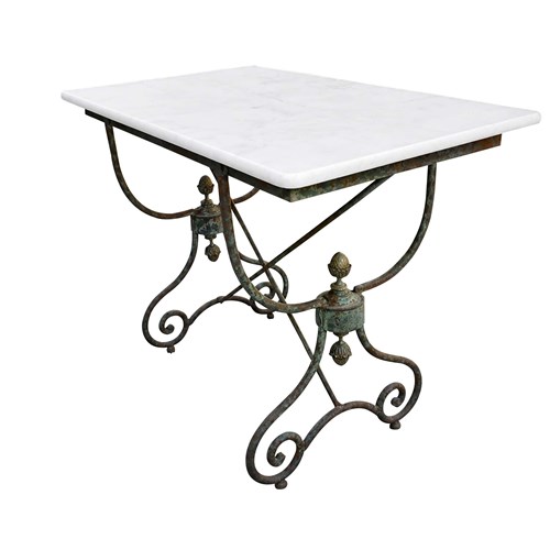 19Th Century French Presentation Table With Marble Top And Brass Acorn Finials