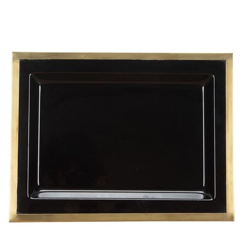 Black Lucite Tray With Brass Rim