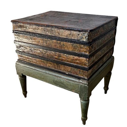 Early 19Th Century Leather Faux Book Footstool Coffer