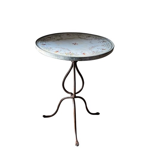 1920'S French Enamel Top Bistro Gueridon Table
