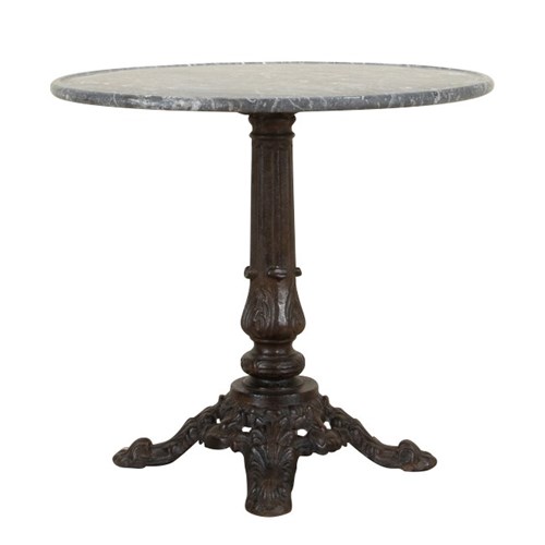French Cast Iron Gueridon Table With Marble Top