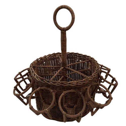 French Wicker Bottle & Glass Holder