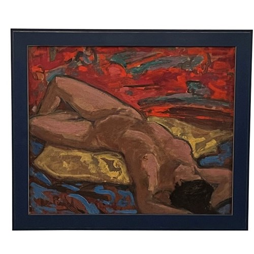 Mid-Century Oil Painting 'Reclining Nude' By Jean Perret