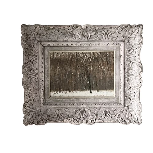 Oil On Wood Painting 'Forest After Snowfall' By Henri Andre Martin 