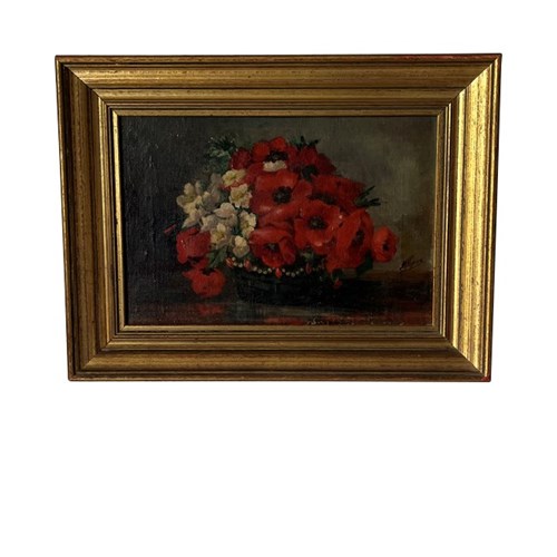 Signed Still Life Painting Of Anemones