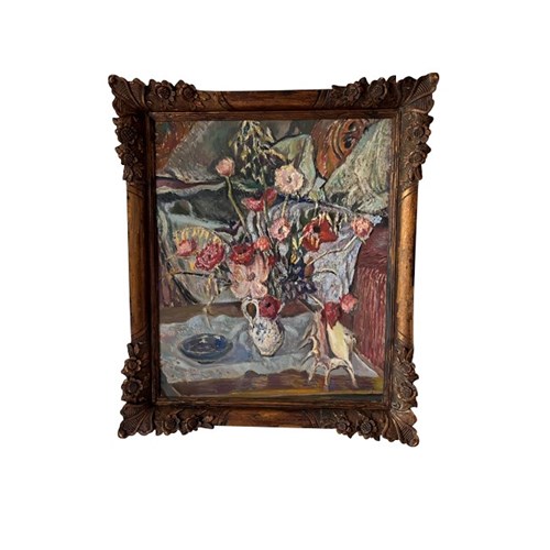 Framed French Still-Life Oil On Board Painting