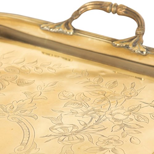 Large Brass Engraved Serving Tray