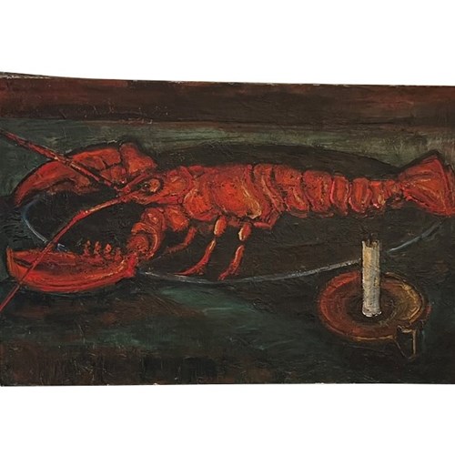 Large Still Life Painting Of A Lobster