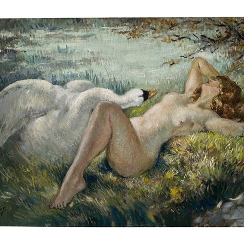 French Painting 'Leda & The Swan'