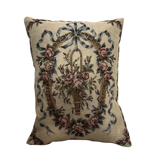 French Neo-Classical Revival Cushion 'Hanging Basket Of Roses'