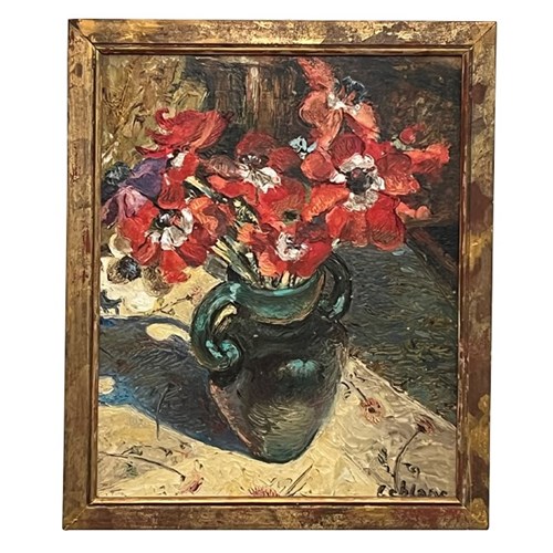 Signed Still Life Painting Of Anemones By Abel Leblanc