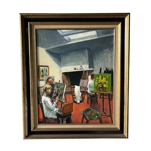 Mid Century French Oil Painting 'Interior Of An Artists Studio'