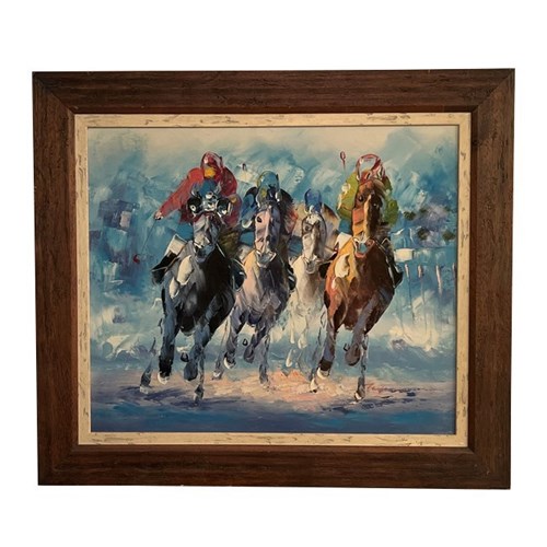 20Th Century Oil On Canvas Painting 'The Horse Race'