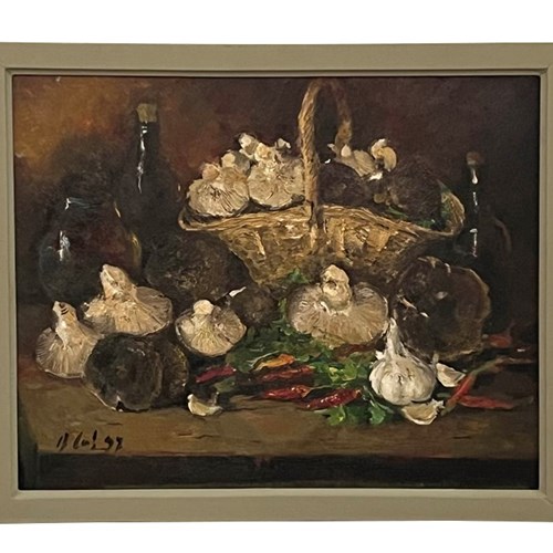 French Oil Painting 'Still Life With Mushrooms'
