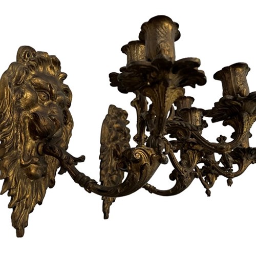 Pair Of 19Th Century Bronze Lions Head Wall Lights