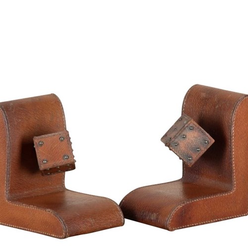 Pair Of Jacques Adnet Leather Bookends