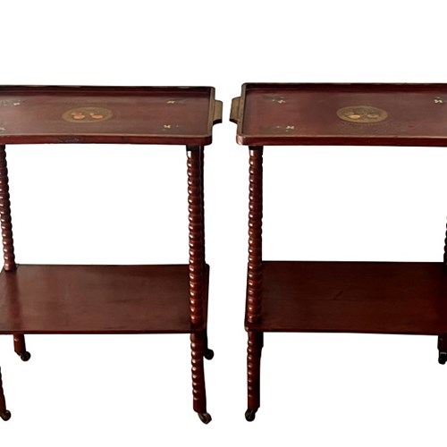 Pair Of 20Th Century Chinoiserie Bobbin Side Tables
