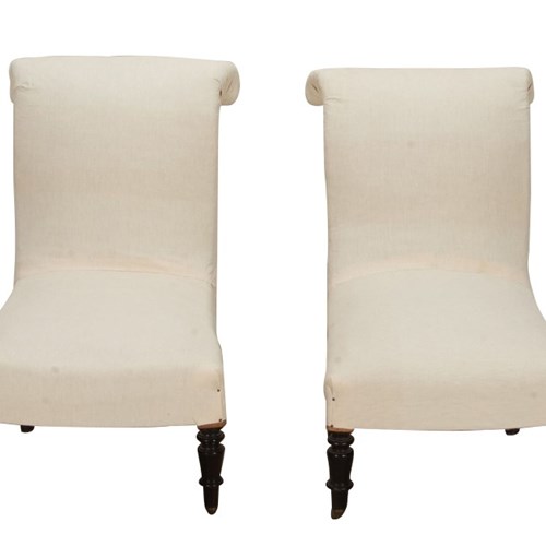 Pair Of 19Th Century Scroll Back Slipper Chairs