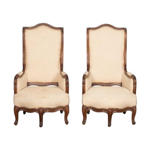 Pair Of French 19Th Century High Back Armchairs