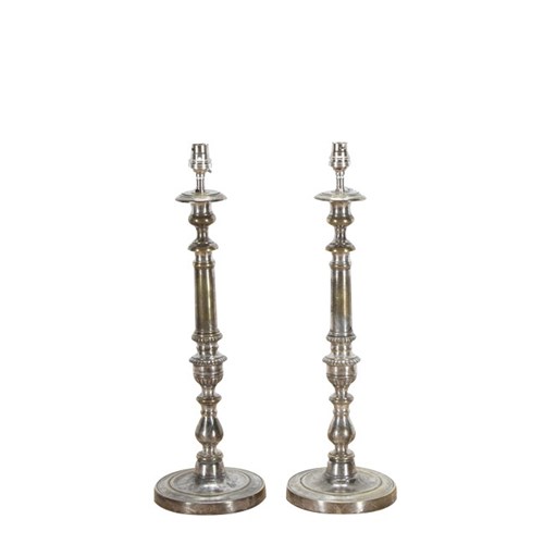 Pair Of French Silver Plate Table Lamps