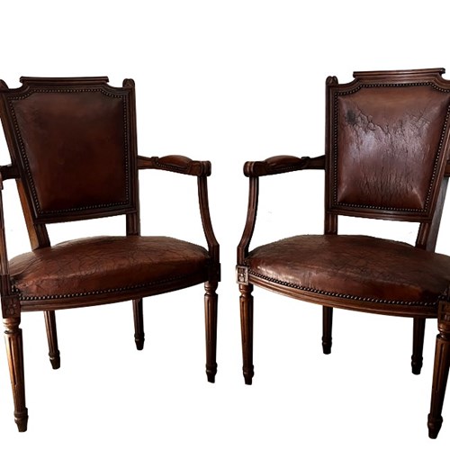 Pair Of Louis Xvi Revival Leather Armchairs
