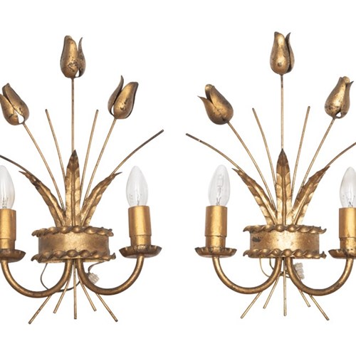 Pair Of Spanish Giltmetal Tulip Wall Lights