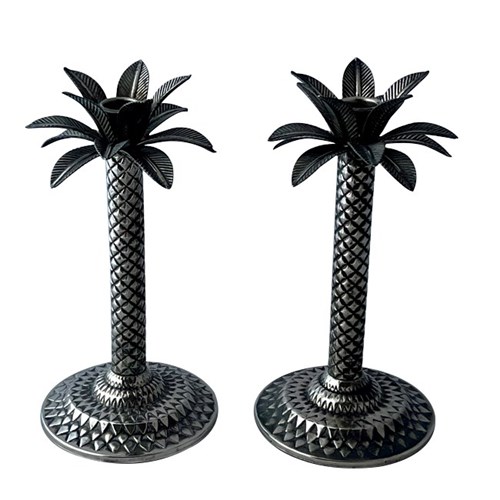 Pair Of Mid Century French Palm Tree Candlesticks