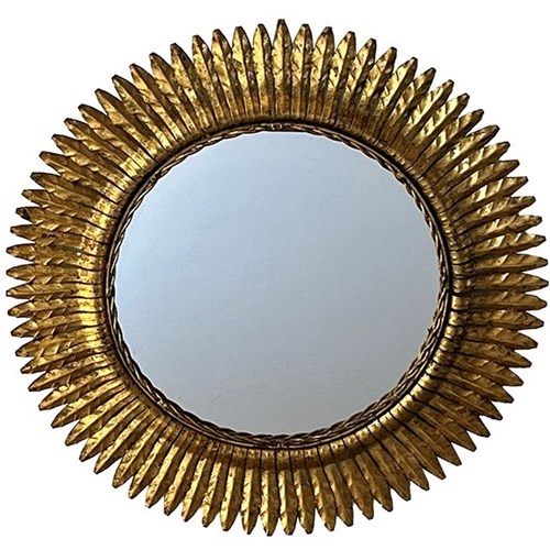 Round Spanish Gilt Metal Sunburst Mirror