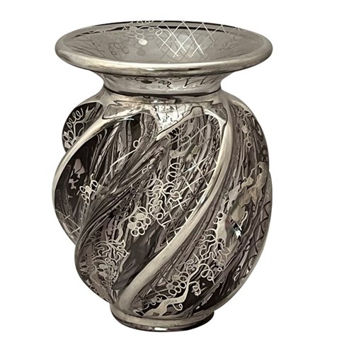 Crystal Saint Graal Vase With Silver Overlay