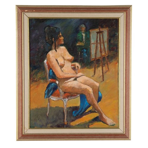 20Th Century French 'Seated Nude Study In The Artist's Studio' By Jane Delestri'