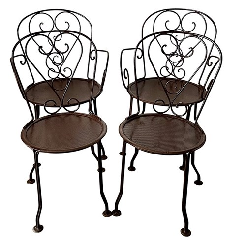 Set Of Four French Iron Garden Chairs