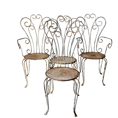 Set Of Four French Iron Garden Chairs