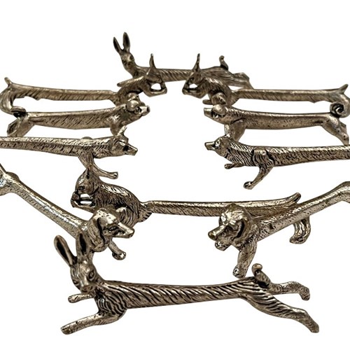 Set Of Twelve French Silverplate Animalia Knife Rests