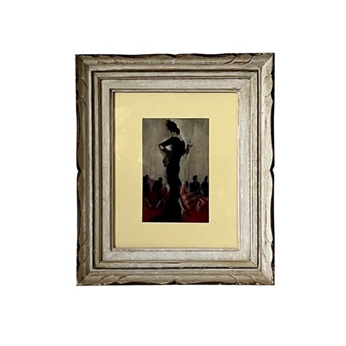 Mid-Century Figurative Painting On Havana Cigar Box Lid