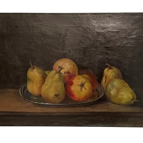 Signed Oil Painting Of Pears & Apples