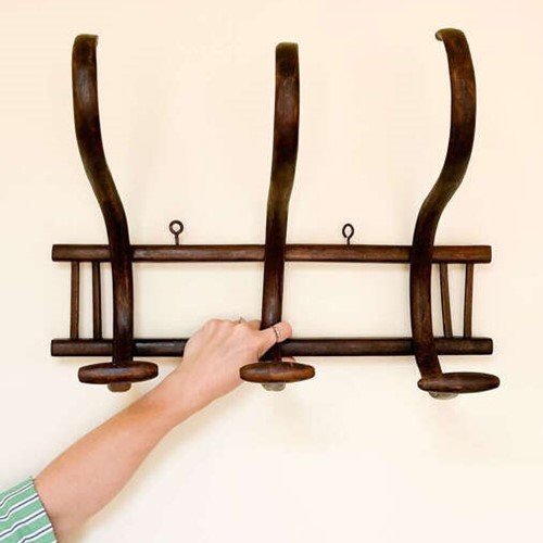 Antique Thonet Style Bentwood Coat Hooks Rack | Curved Wood Wall Hooks