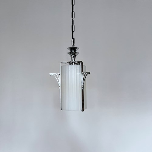 Art Deco Chrome Lantern With Cylindrical Acrylic Shade