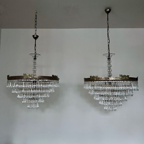 Bespoke Antiqued Brass Icicle Waterfall Chandeliers