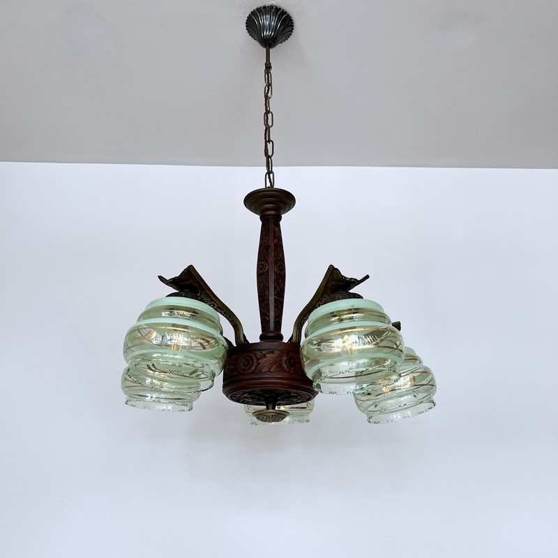 Carved Wooden Chandelier, Green Shades-agapanthus-interiors-carved-wooden-chandelier-with-brass-details-and-green-glass-shades-2-main-637909048845511091.jpg