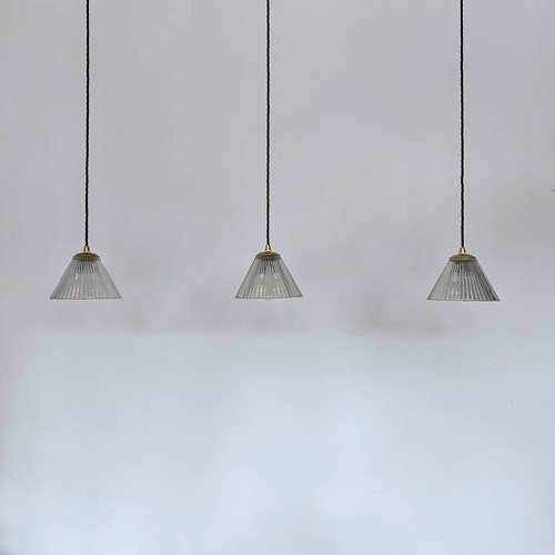 Contemporary Conical Ribbed Clear Glass Shades