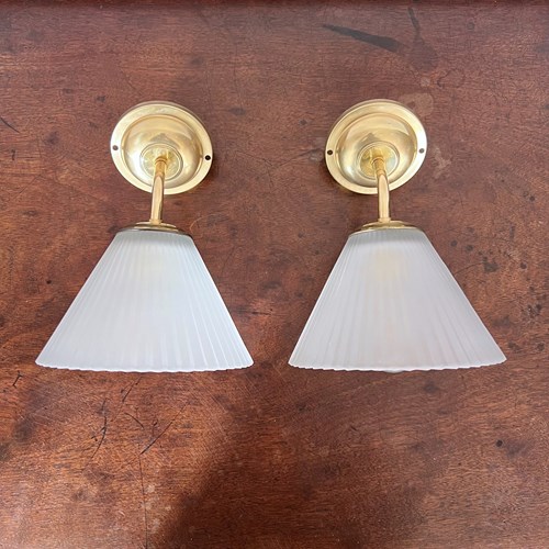 Contemporary Frosted Conical Polished Brass Wall Lights