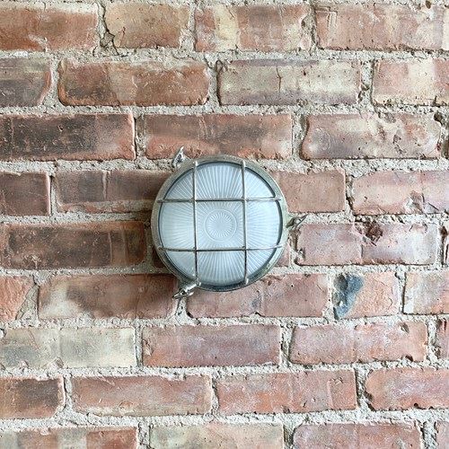 Contemporary Large Nickelled Brass Round Bulk Head Wall Light