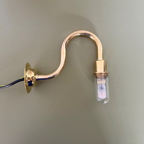 Contemporary Polished Brass Swan Neck IP44 Rated Wall Light