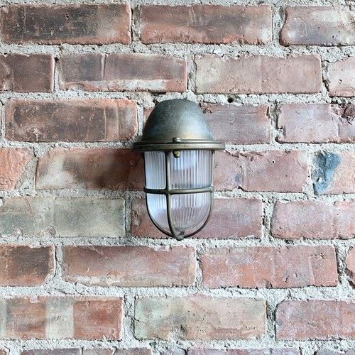 Contemporary Small Aged Brass Bulk Head Lantern Wall Lights