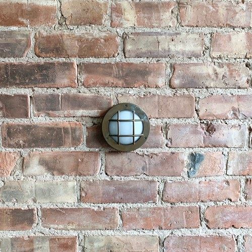 Contemporary Small Aged Brass Round Caged Wall Lights