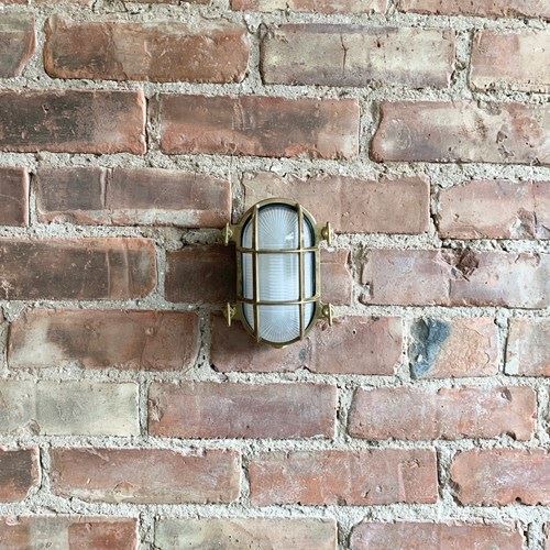 Contemporary Small Polished Brass Oval Bulk Head Wall Lights