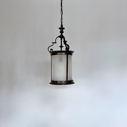 Cylindrical Crackle Frosted Glass Lantern