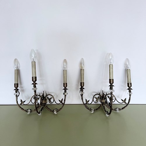 Early 20Th Century Decorative French Brass Wall Lights 